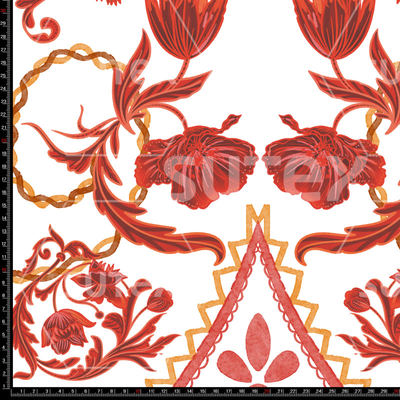 420223 BOHEMIO TRADITIONAL FLOWERS RED LB